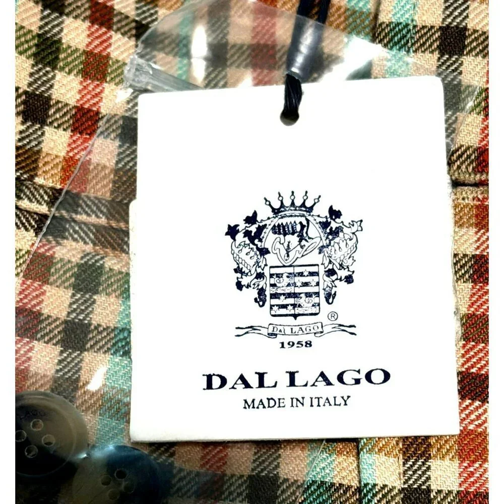 Dal Lago Linen Isaac Plaid Jacket Size 4 Multicolor Made In Italy NWT